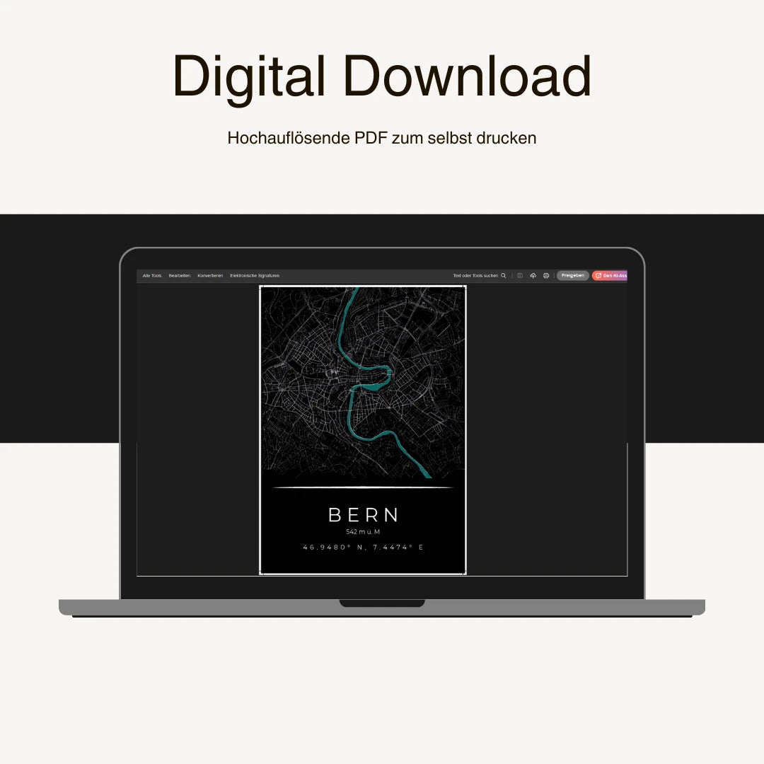 Bern Kunstdruck auf Laptop-Bildschirm, digitales Produkt zum Download.