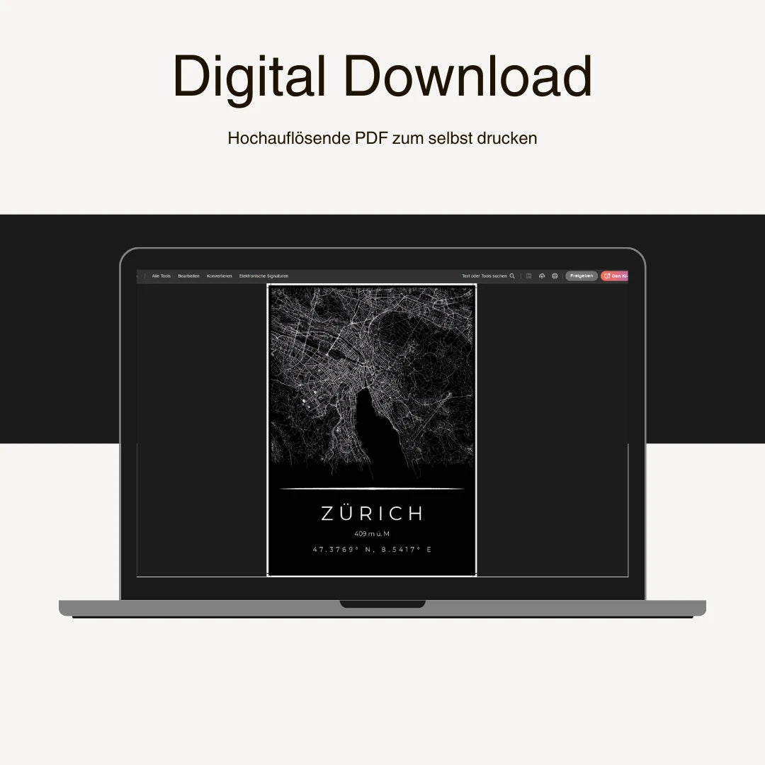 Zürich Kunstdruck auf Laptop-Bildschirm, digitales Produkt zum Download