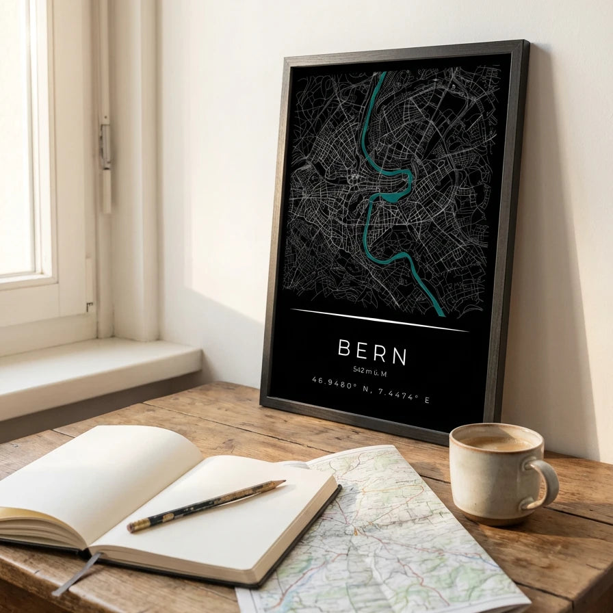 Bern Stadtkarte Vorschau Bundeshauptstadt, digitaler Download zum selbst drucken.