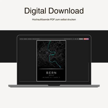 Bern Kunstdruck auf Laptop-Bildschirm, digitales Produkt zum Download.