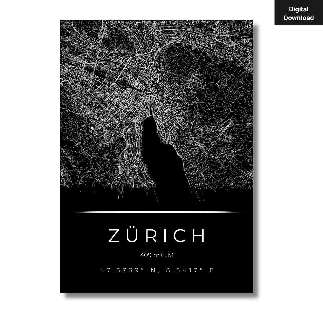 Zürich Kunstdruck Digital Download Badge, sofortiger Zugang hochauflösende PDF