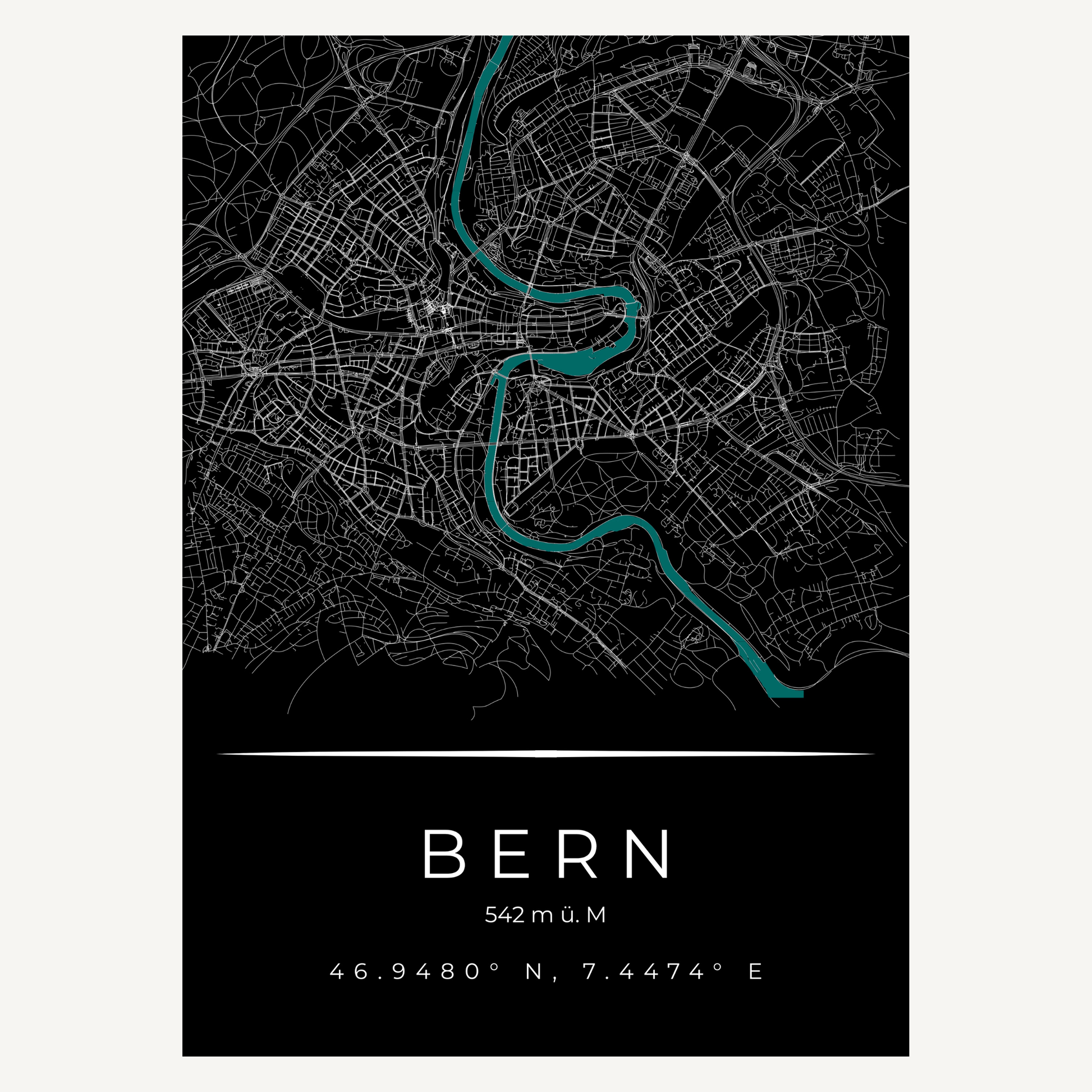Bern Kunstdruck Poster ohne Rahmen – Minimalistische Stadtkarte der Bundeshauptstadt