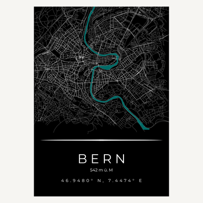 Bern Kunstdruck Poster ohne Rahmen – Minimalistische Stadtkarte der Bundeshauptstadt