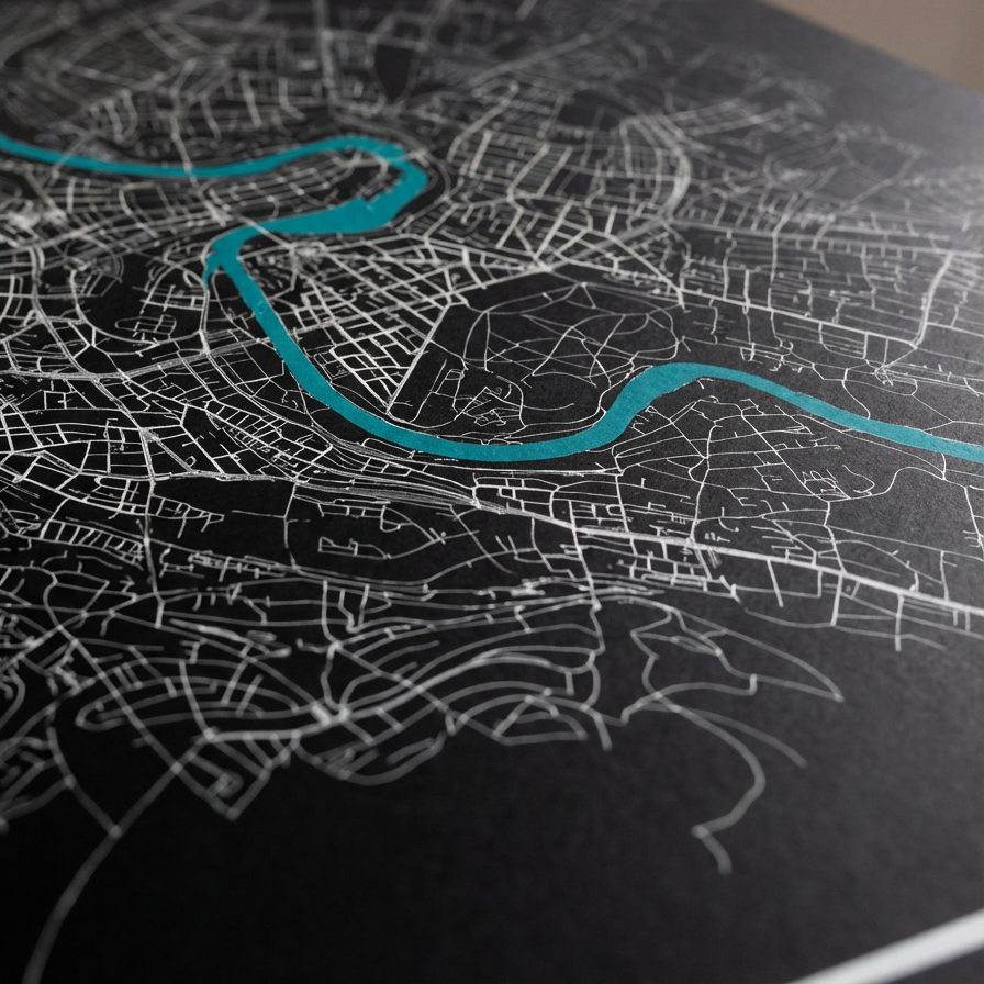 Bern Stadtplan Kunstdruck Detail – Hochwertige Druckqualität mit präzisen Linien der Altstadt
