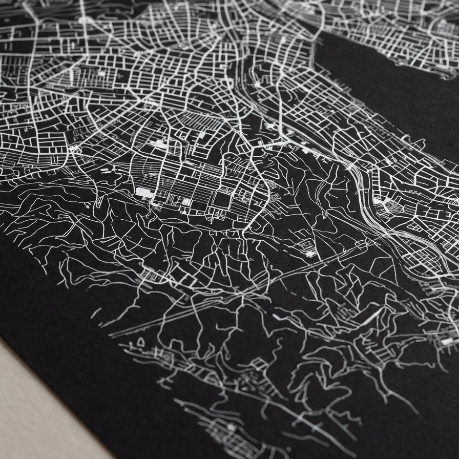 Detailansicht: Zürich Kunstdruck in Premium-Qualität. Feine Linienführung und gestochen scharfe Details zeigen die Stadt im Wandel der Zeit.